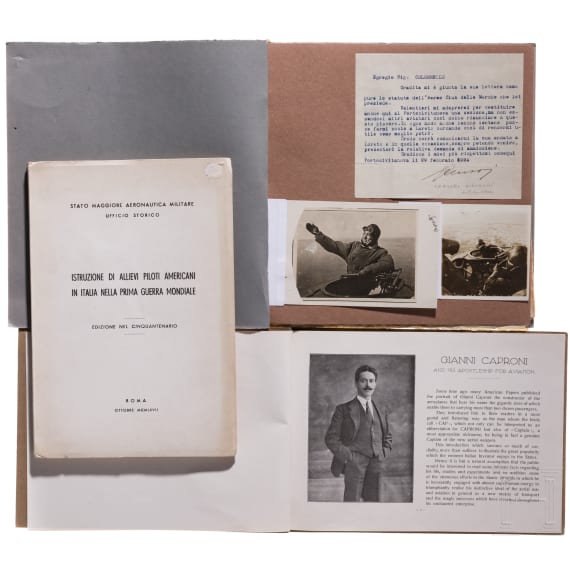 Gebundene Notizen eines Berichterstatters und zwei Brosch&uuml;ren zum Thema Caproni
