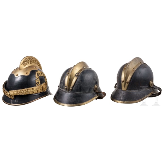 Drei Feuerwehrhelme, 1. Drittel 20. Jhdt.