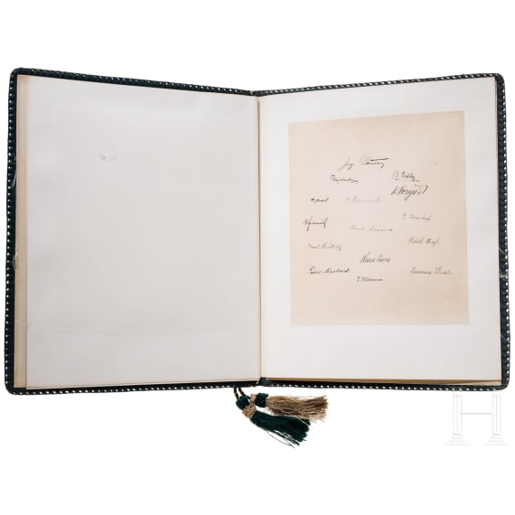 Grafen von Buquoy de Longueval - zwei Ehrenurkunden zum 50-j&auml;hrigen Dienstjubil&auml;um f&uuml;r Simeon Hahn 1897 bzw. Ing. Carl Hahn 1930