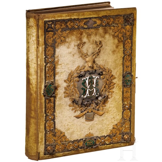 Grafen von Buquoy de Longueval - prunkvolles Geschenk-Fotoalbum zum 50-j&auml;hrigen Dienstjubil&auml;um des Reitf&ouml;rsters Simeon Hahn, 1897