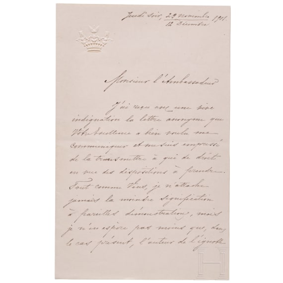 Russischer Au&szlig;enminister Graf Wladimir Nikolajewitsch Lamsdorf (1845 - 1907) - eigenh&auml;ndiger Brief mit Unterschrift