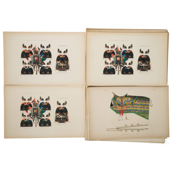 63 gro&szlig;formatige Tafeln mit Uniformen und Waffen, haupts&auml;chlich f&uuml;r Offiziere der kaiserlich russischen Marine, Russland, St. Petersburg, um 1864