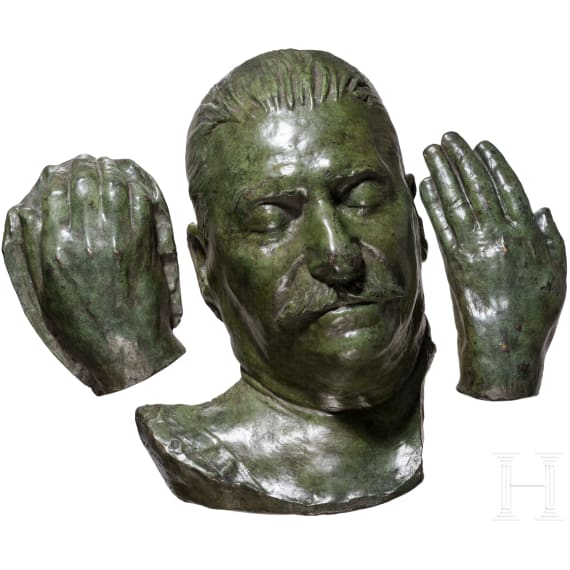Josef Stalin (1878 - 1953) - bedeutende Totenmaske und zwei Handabdr&uuml;cke des Diktators, Sowjetunion, datiert 1953