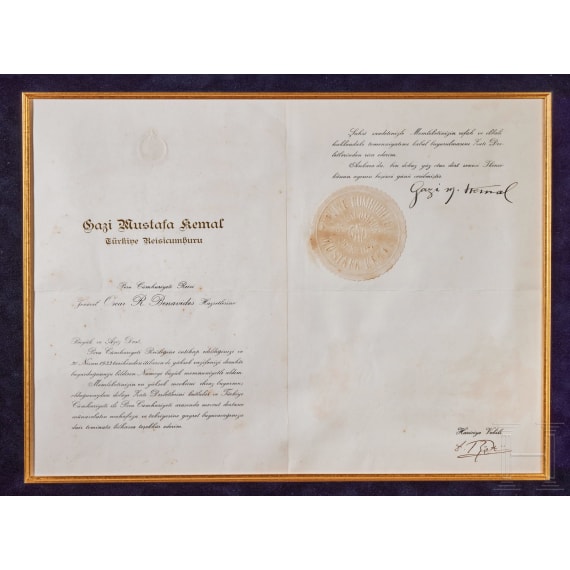 Mustafa Kemal Atat&uuml;rk (1881 - 1938) - signiertes Dokument