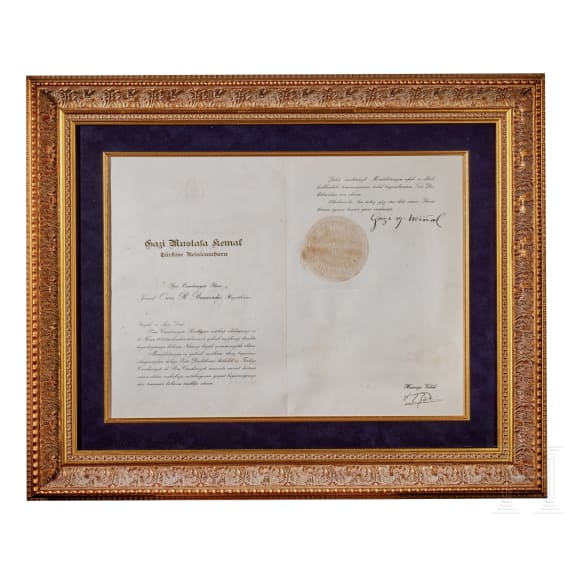 Mustafa Kemal Atat&uuml;rk (1881 - 1938) - signiertes Dokument