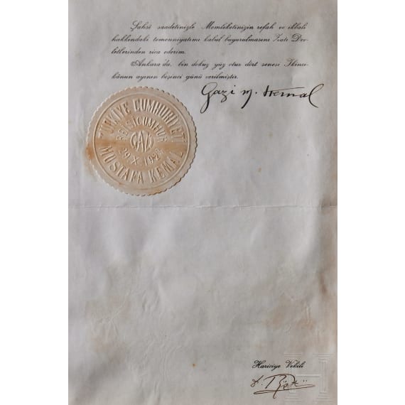 Mustafa Kemal Atat&uuml;rk (1881 - 1938) - signiertes Dokument