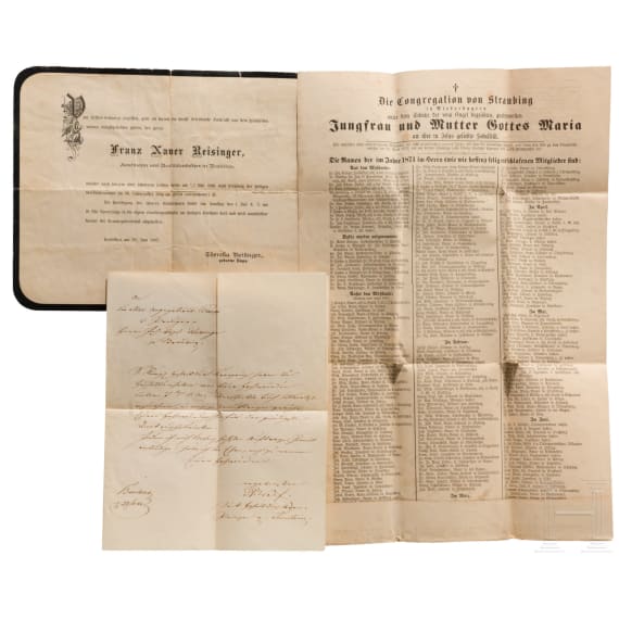 K&ouml;nig Maximilian II. - zwei Briefe an den Straubinger Pr&auml;ses und Prediger Johann Baptist Reisinger sowie weitere Dokumente, 2. H&auml;lfte 19. Jhdt.