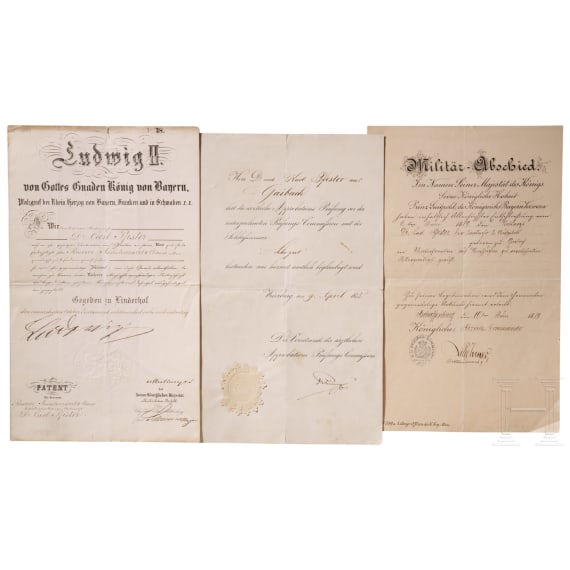K&ouml;nig Ludwig II. von Bayern - Autograph, datiert 19.10.1876, und zwei weitere Urkunden