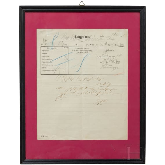 Prinzregent Luitpold (1821 - 1912) - eigenh&auml;ndig verfasstes und signiertes Telegramm an Prinz Franz Joseph in Bayern vom 3. Oktober 1904