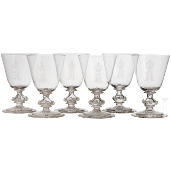 Prinz Alfons von Bayern (1862 - 1933) - Set von sechs Wassergl&auml;sern