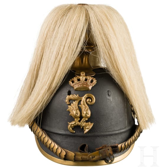 Helm M 1878 f&uuml;r Mannschaften der Schweren Reiter mit Paradebusch