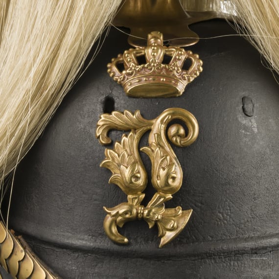 Helm M 1878 f&uuml;r Mannschaften der Schweren Reiter mit Paradebusch