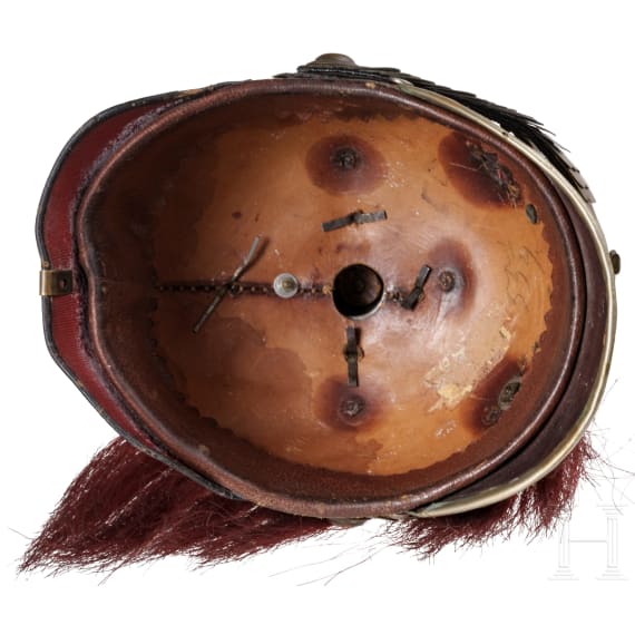 Helm M 1886 f&uuml;r einen Reservisten mit Paradebusch und Helm&uuml;berzug