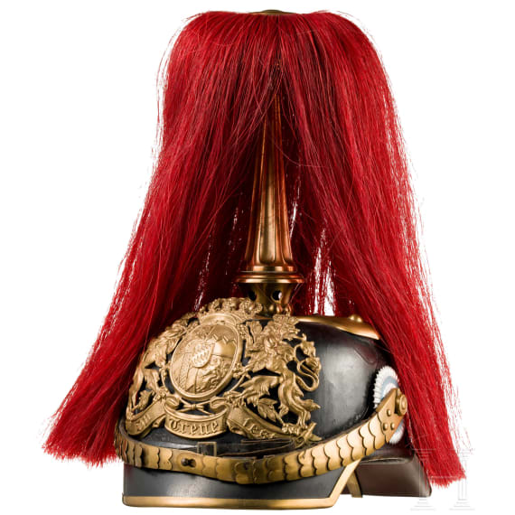 Helm M 1886 f&uuml;r Unteroffiziere der Feldartillerie mit rotem Paradebusch
