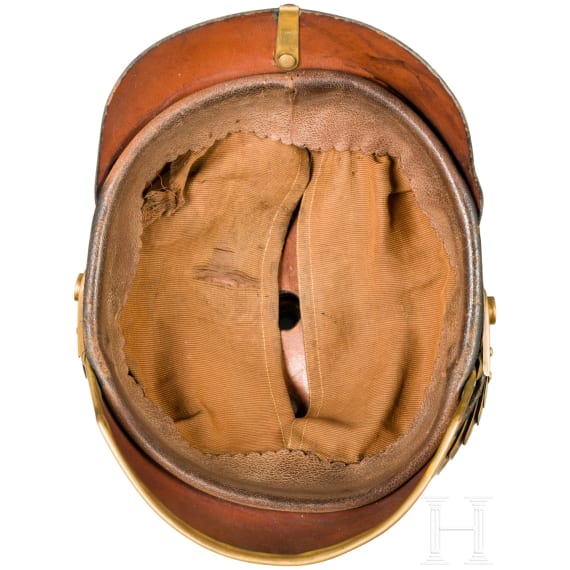 Helm M 1886 f&uuml;r Unteroffiziere der Feldartillerie mit rotem Paradebusch