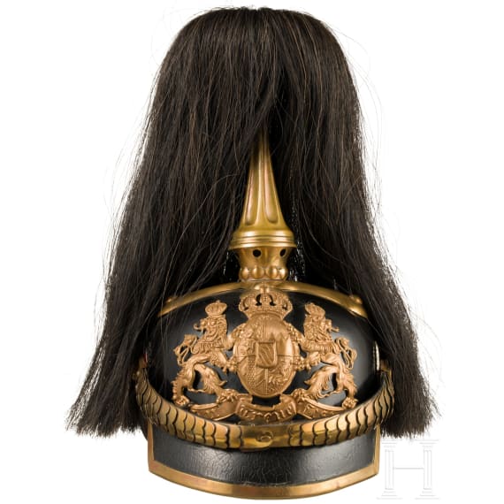 Helm M 1886 f&uuml;r Mannschaften des Train mit schwarzem Paradebusch