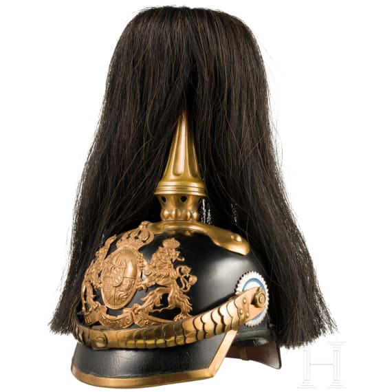 Helm M 1886 f&uuml;r Mannschaften des Train mit schwarzem Paradebusch