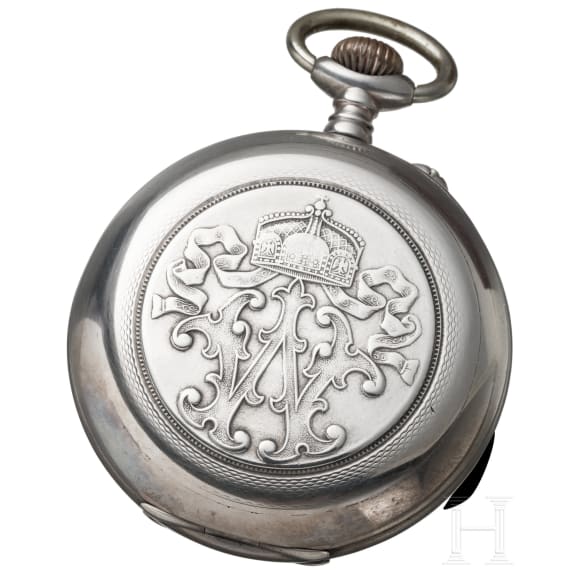 Kaiser Wilhelm II. - silberne Pr&auml;senttaschenuhr "F&uuml;r 25j&auml;hrige treue Dienste - Kgl. Feuerw. Laborat Spandau 1911"