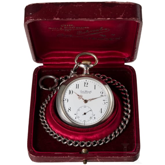 Kaiser Wilhelm II. - silberne Pr&auml;senttaschenuhr "F&uuml;r 25j&auml;hrige treue Dienste - Kgl. Feuerw. Laborat Spandau 1911"