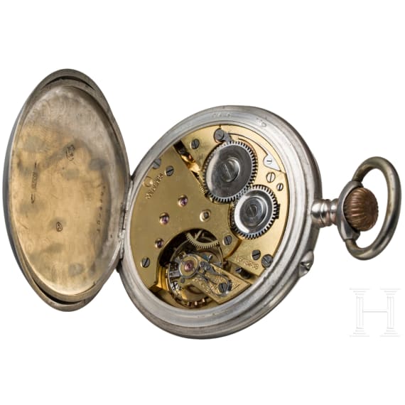 Kaiser Wilhelm II. - silberne Pr&auml;senttaschenuhr "F&uuml;r 25j&auml;hrige treue Dienste - Kgl. Feuerw. Laborat Spandau 1911"