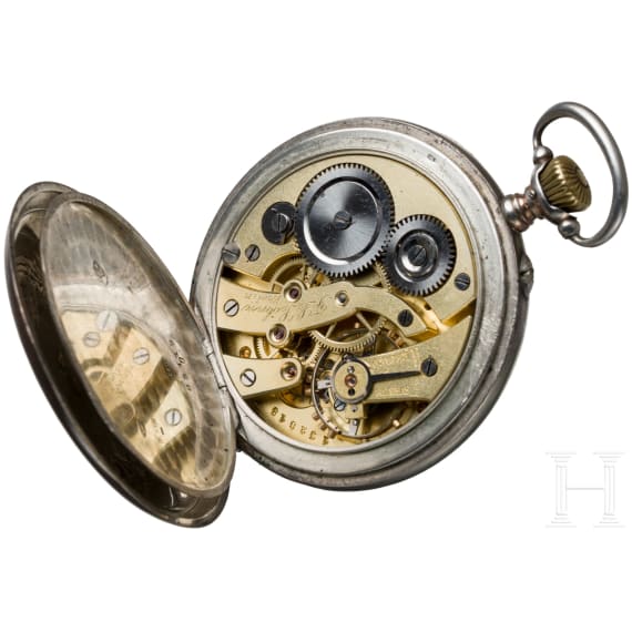 Silberne Pr&auml;senttaschenuhr mit dem Portrait Kaiser Wilhelms II. von F. L. L&ouml;bner, Berlin