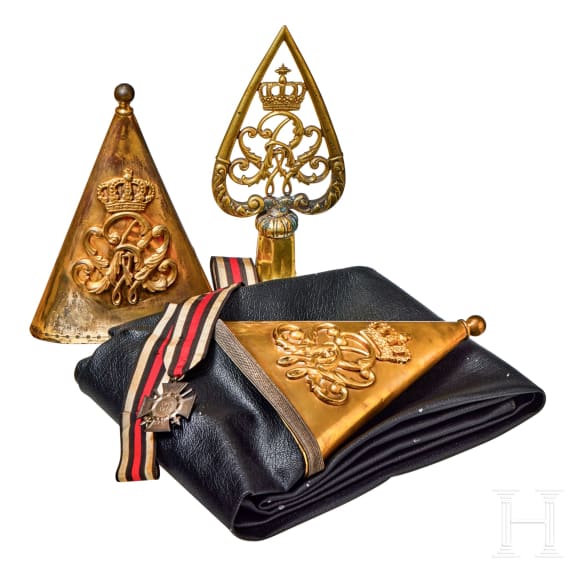 An Imperial German Prussian M 1871 Standarte pole top, streamer and oil cloth cover
