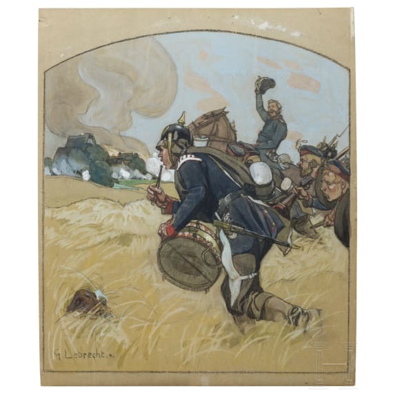 Georg Lebrecht (1875 - 1945) - Gouache "Vorw&auml;rts" aus dem Krieg 1866