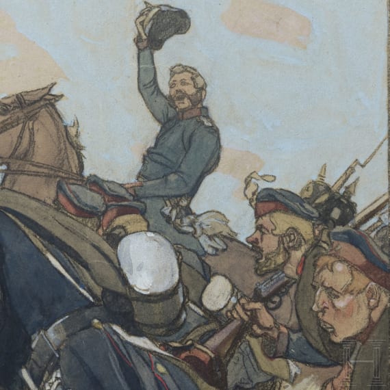 Georg Lebrecht (1875 - 1945) - Gouache "Vorw&auml;rts" aus dem Krieg 1866