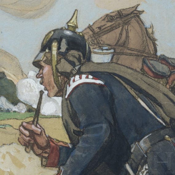 Georg Lebrecht (1875 - 1945) - Gouache "Vorw&auml;rts" aus dem Krieg 1866
