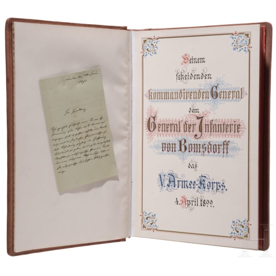 General der Infanterie August von Bomsdorff (1842 - 1912) - prunkvolles Abschiedsgeschenk des V. Armeekorps zum 4. April 1899