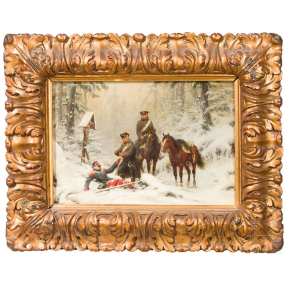 Christan Sell (1831-83) - Husarenpatrouille mit verwundetem Franzosen