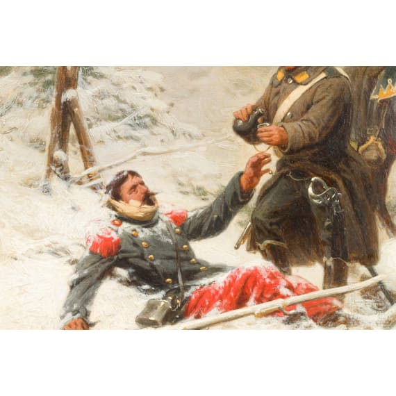Christan Sell (1831-83) - Husarenpatrouille mit verwundetem Franzosen