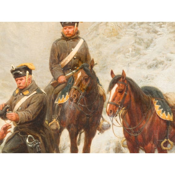 Christan Sell (1831-83) - Husarenpatrouille mit verwundetem Franzosen