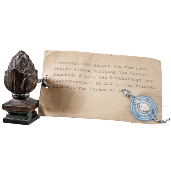 Johann Wolfgang von Goethe (1749 - 1832) - pers&ouml;nliches Bronze-Petschaft, Geschenk des Gro&szlig;herzogs Carl Friedrich von Sachsen-Weimar-Eisenach an den Prinzen Adalbert von Bayern