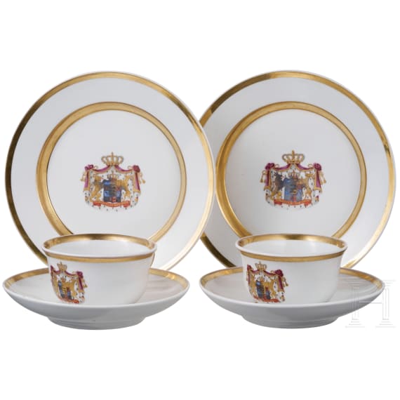 K&ouml;nig Wilhelm I. von W&uuml;rttemberg (1781 - 1864) - zwei KPM-Kaffeegedecke mit dem kgl. Wappen, um 1816/17