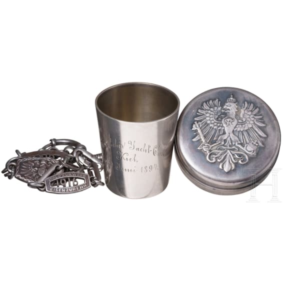 Silberbecher, Dose und patriotische Kette, 1894 - 1918