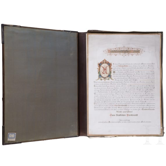 Otto F&uuml;rst von Bismarck (1815 - 1898) - Gl&uuml;ckwunsch der "treu ergebenen conservativen Burschenschaften an den &ouml;sterreichischen Hochschulen" zu seinem 70. Geburtstag 1885