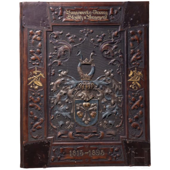 Otto F&uuml;rst von Bismarck (1815 - 1898) - lederne Prunkmappe von Georg Hulbe mit Gl&uuml;ckw&uuml;nschen der Baugewerks-Innung Steglitz zu seinem 80. Geburtstag 1895