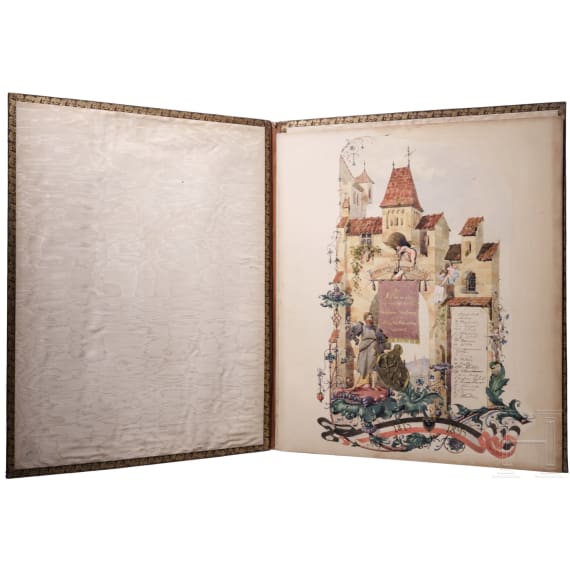 Otto F&uuml;rst von Bismarck (1815 - 1898) - lederne Prunkmappe von Georg Hulbe mit Gl&uuml;ckw&uuml;nschen der Baugewerks-Innung Steglitz zu seinem 80. Geburtstag 1895