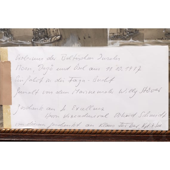Willy St&ouml;wer (1864 - 1931) - Eroberung der Baltischen Inseln, datiert 1917, sowie Schlachtschiffszene von Frank Mason