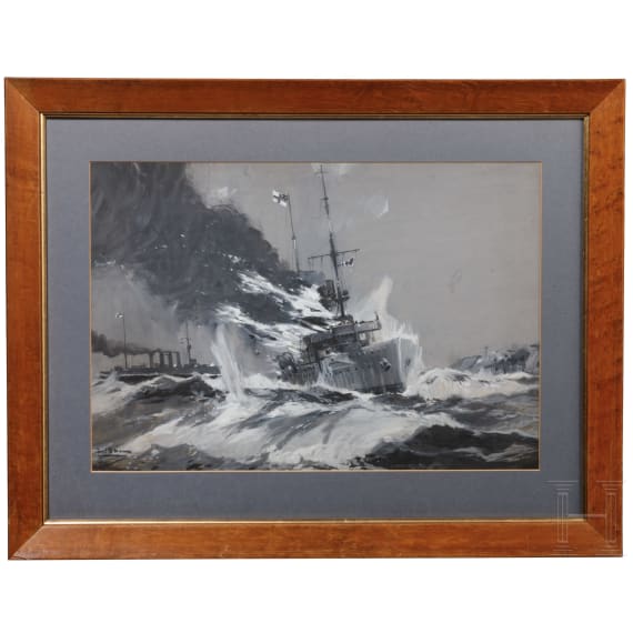 Willy St&ouml;wer (1864 - 1931) - Eroberung der Baltischen Inseln, datiert 1917, sowie Schlachtschiffszene von Frank Mason