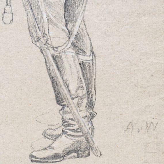 Anton von Werner (1843 - 1915) - drei Offiziere 1870/71, Bleistiftzeichnung