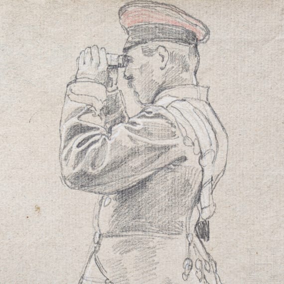 Anton von Werner (1843 - 1915) - drei Offiziere 1870/71, Bleistiftzeichnung