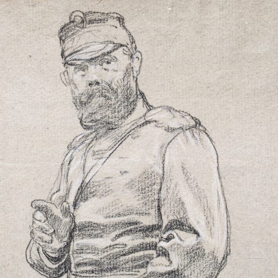 Anton von Werner (1843 - 1915) - drei Offiziere 1870/71, Bleistiftzeichnung