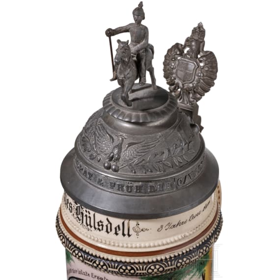 Reservistenkrug des Reservisten H&uuml;lsdell, K&uuml;rassier-Regiment Graf Ge&szlig;ler (Rheinisches) Nr. 8, Deutz, 1899 - 1902