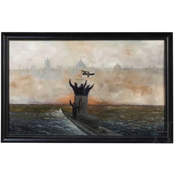 Deutsches U-Boot in der D&auml;mmerung, datiert 1917