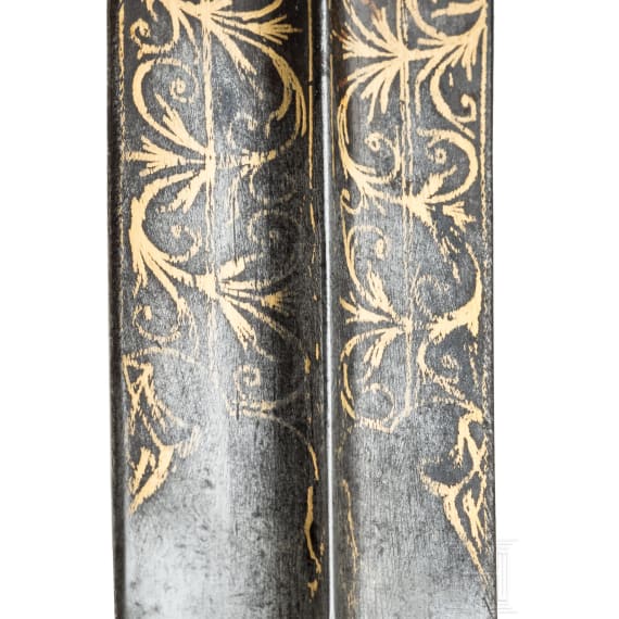 An Ottoman gold-inlaid khanjar with carved ebony handle, 19th century