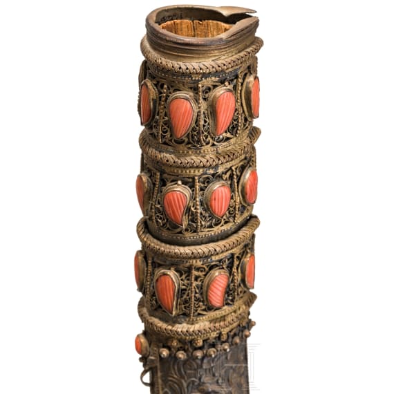 A silver mounted and coral set Ottoman yatagan, circa 1840