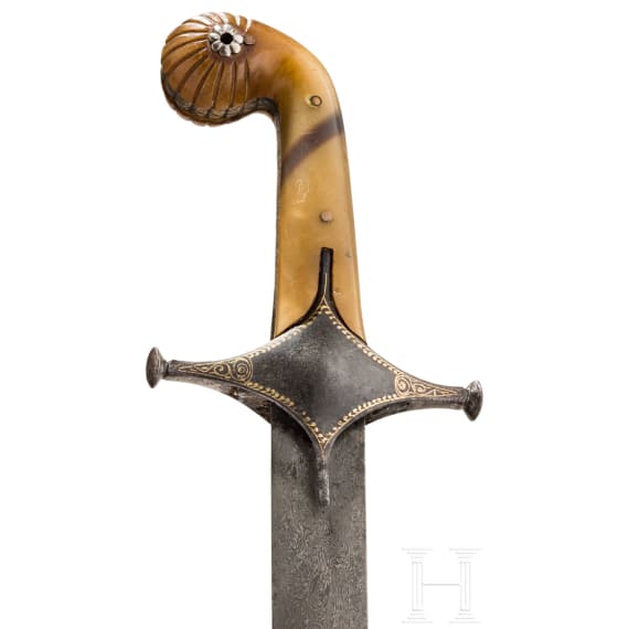 Shamshir mit feiner Klinge aus Wootzdamast, osmanisch/persisch, um 1800