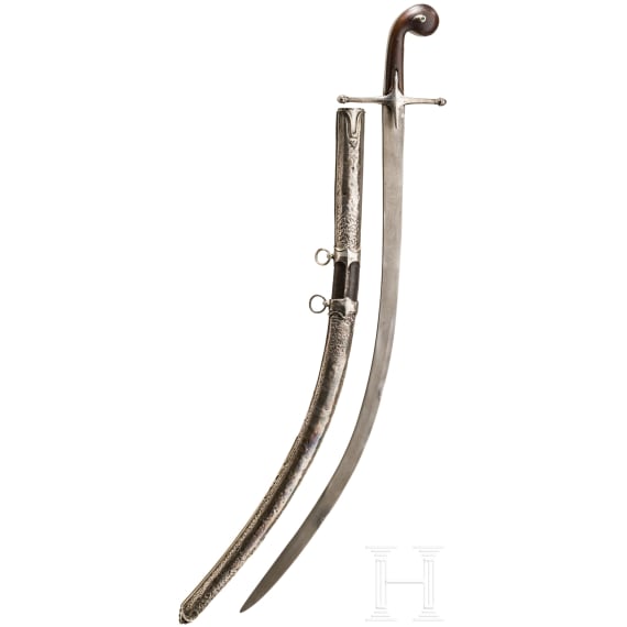 Silbermontierter Shamshir mit Rhinozeroshorngriff, osmanisch, um 1800